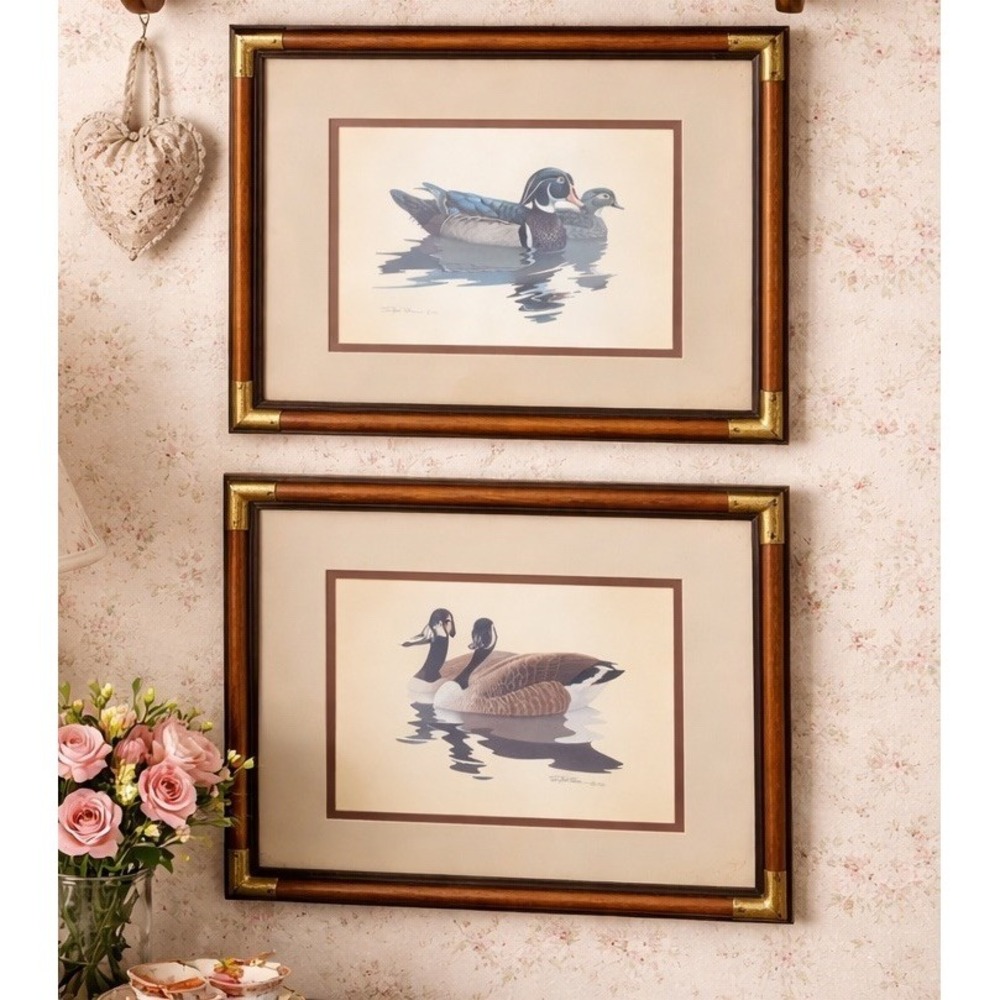 Vintage Framed Richard Sloan Pin Tail Ducks Wall Art Prints 80's Signed Set 2